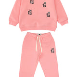 Pink kids' cat sweatpants with matching cat sweatshirt