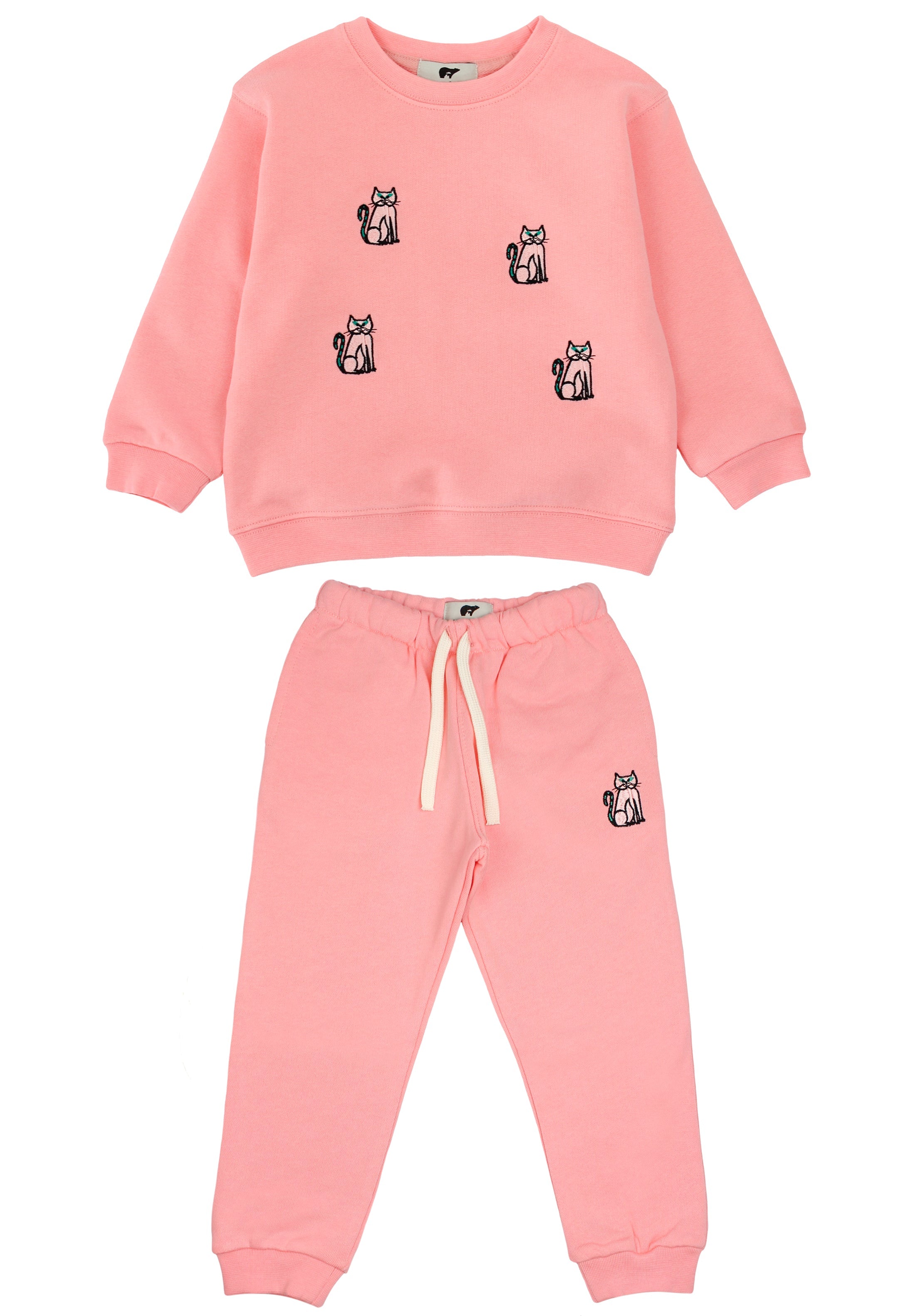 Pink kids' cat sweatpants with matching cat sweatshirt