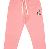 Slopes and Town Kids pink organic cotton sweatpants with embroidered cat design