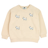 Kids' beige organic cotton sweatshirt with embroidered white terrier dog