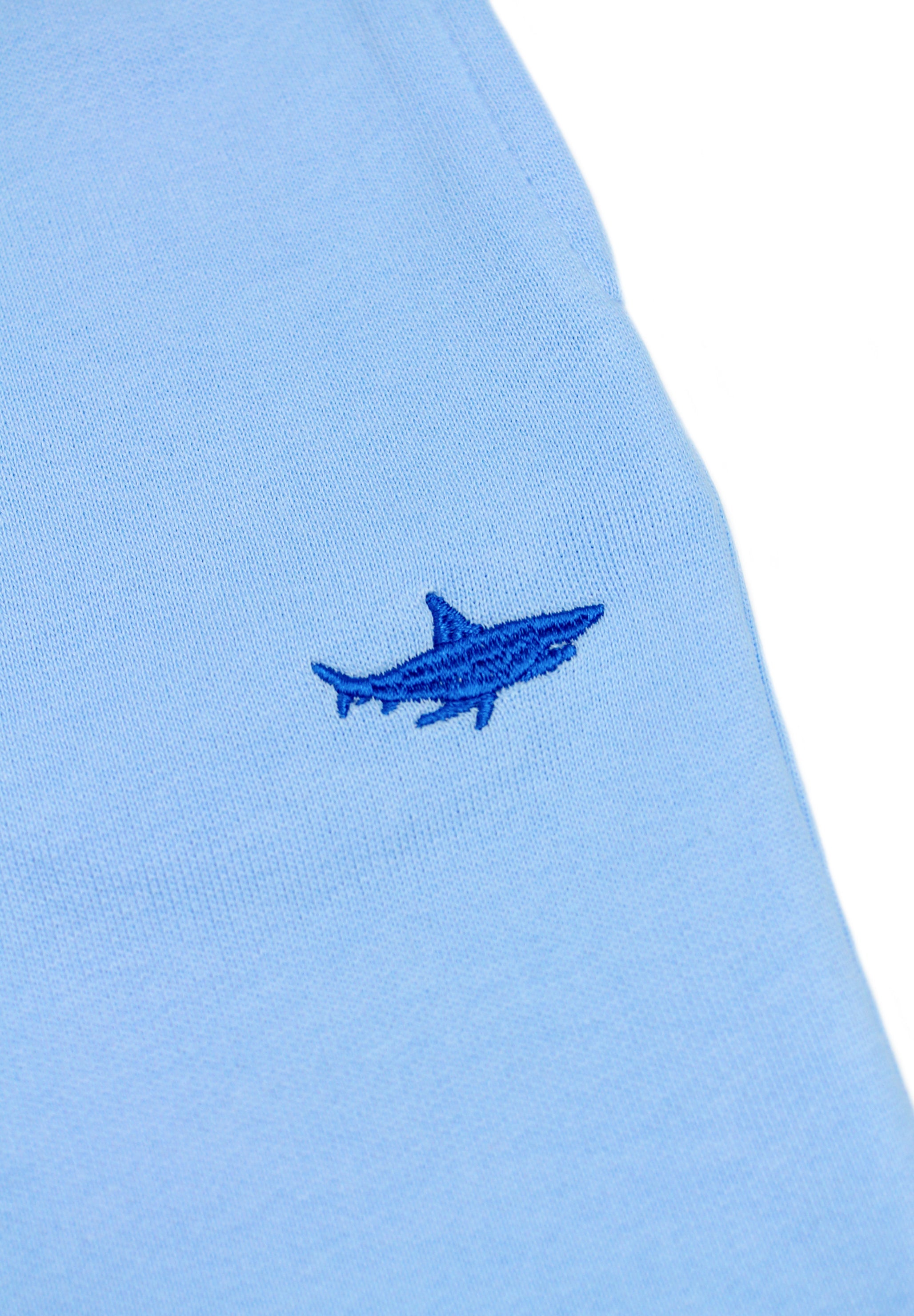 Blue children's joggers with embroidered shark motif