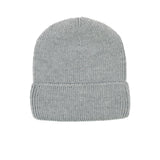 Kids merino wool beanie in melange grey, back view showing ribbed knit construction