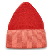 Kids merino wool beanies in spicy red and coral