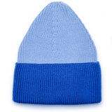 Kids merino wool beanies in icy blue and electric blue