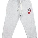 Grey kids' tracksuit with red mountain cable car design