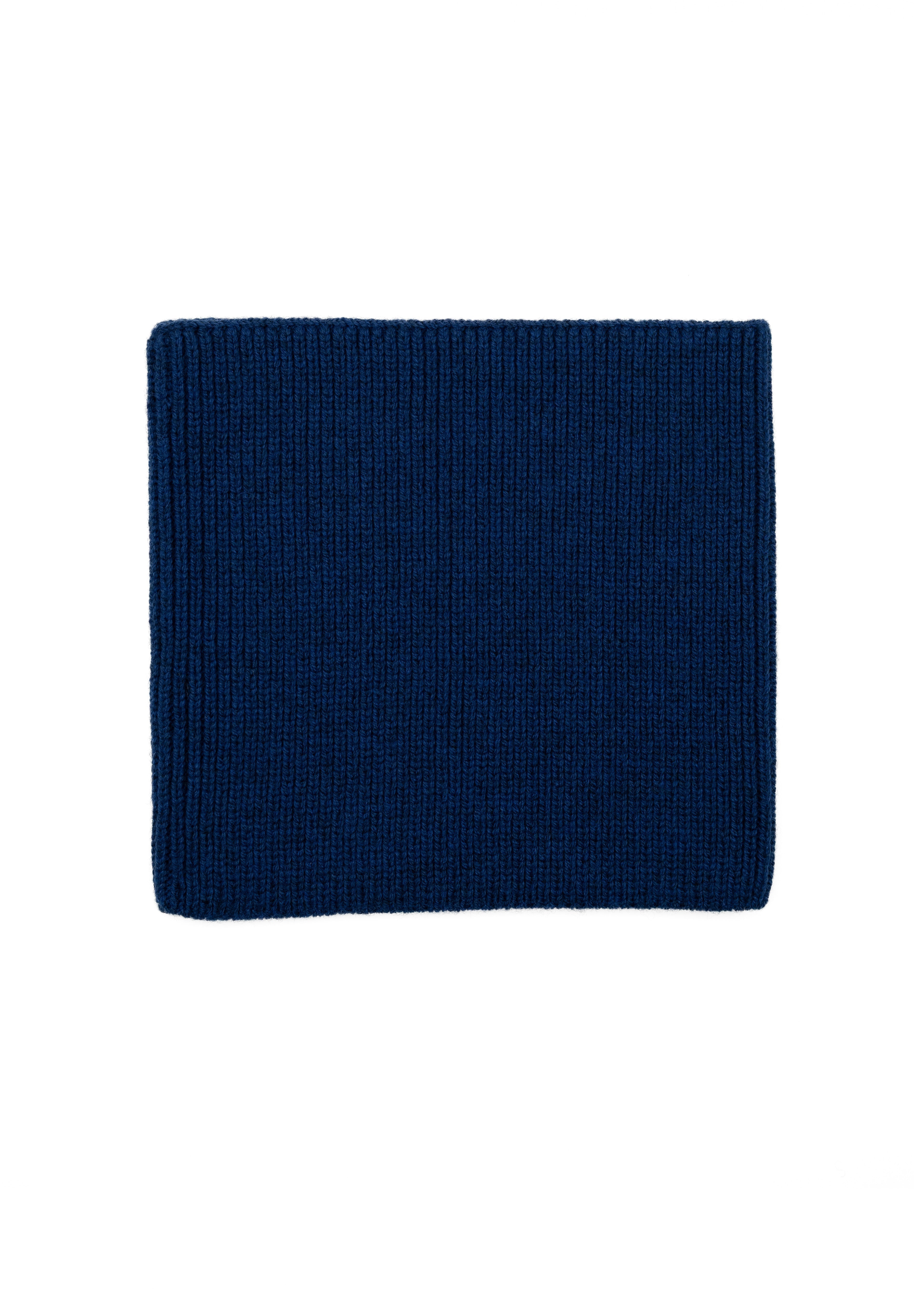 Kids merino wool snood in navy blue, back view showing ribbed knit texture