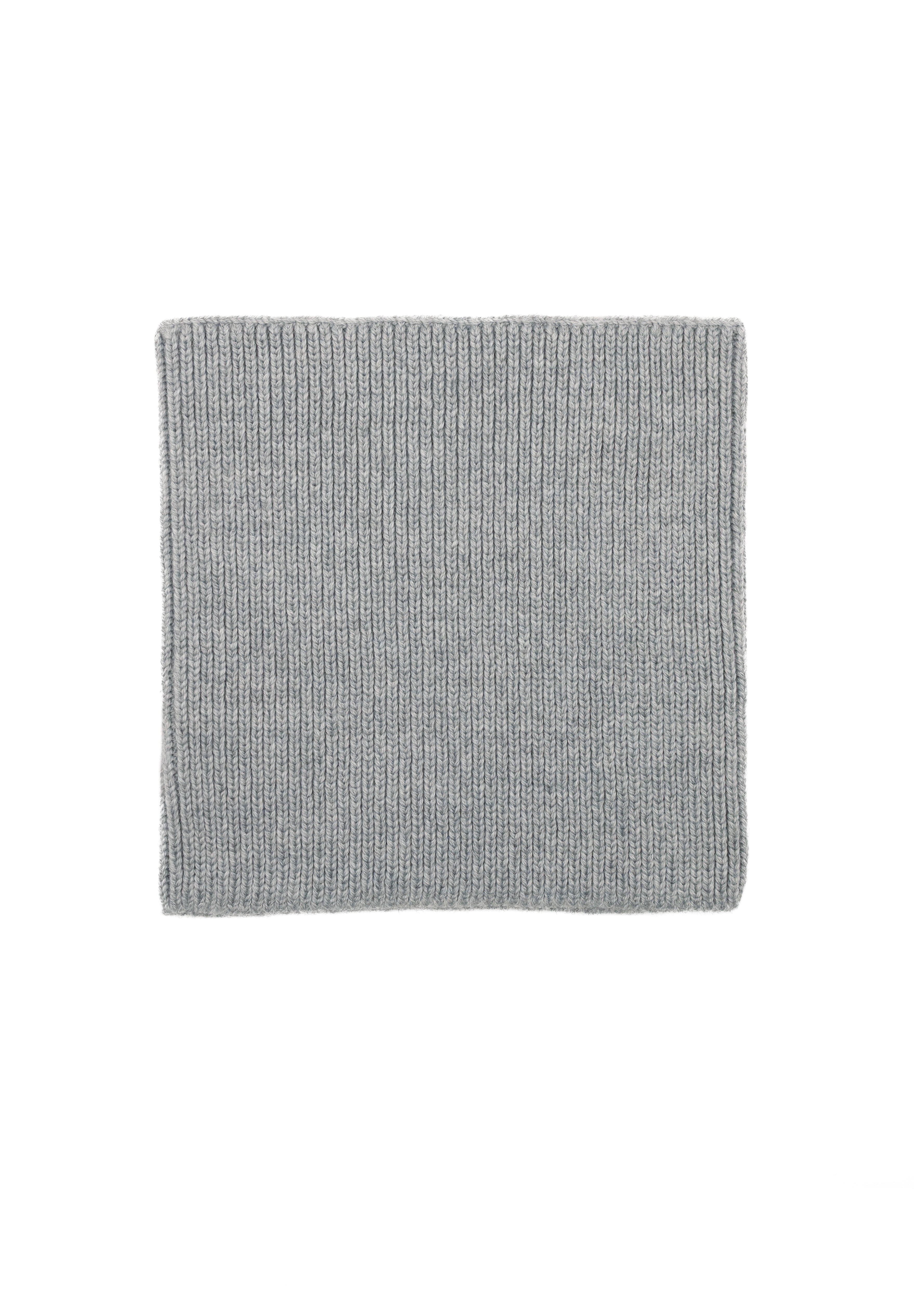 Kids merino wool snood in melange grey, back view showing ribbed knit texture