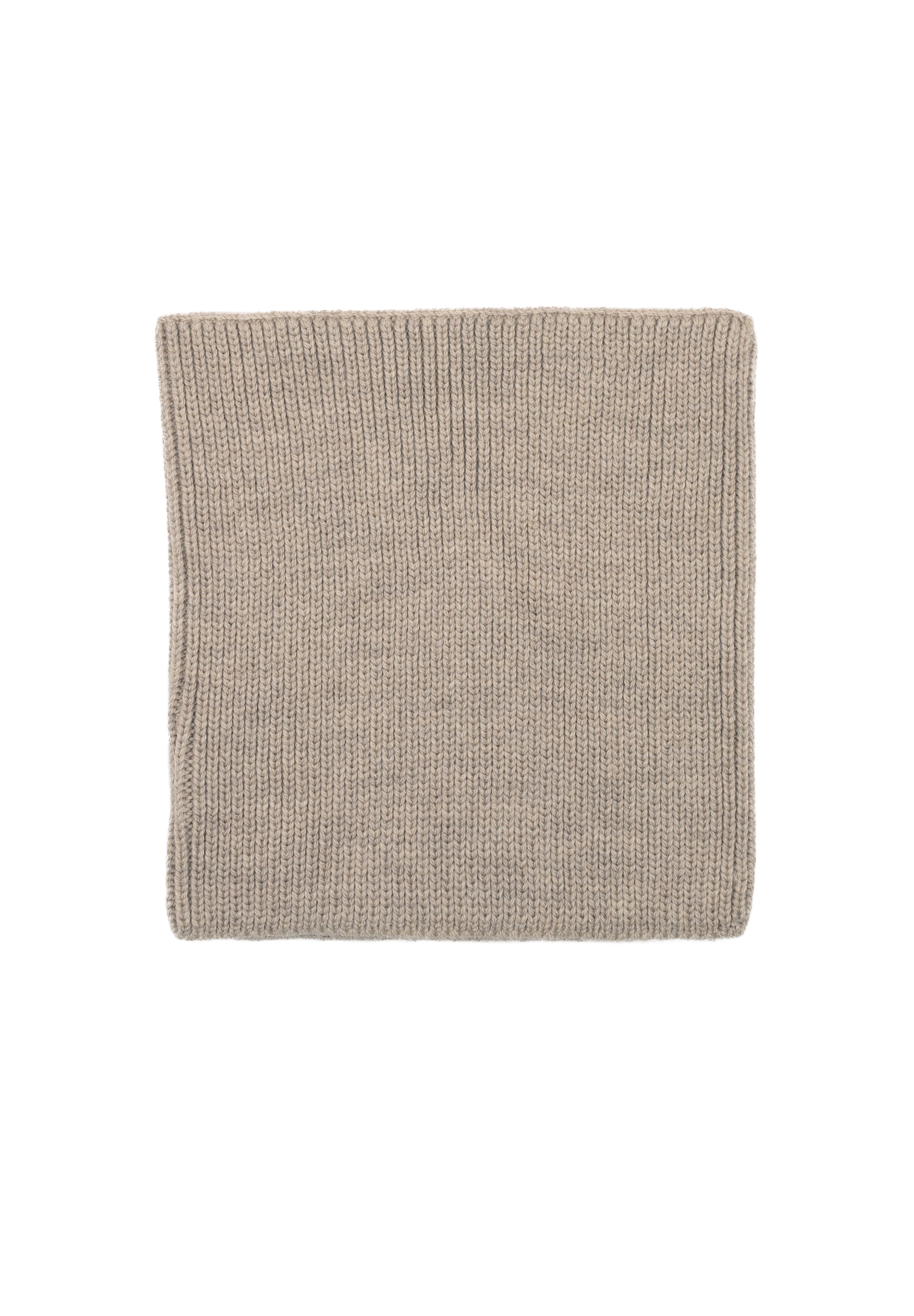 Kids merino wool snood in beige, back view showing ribbed knit texture