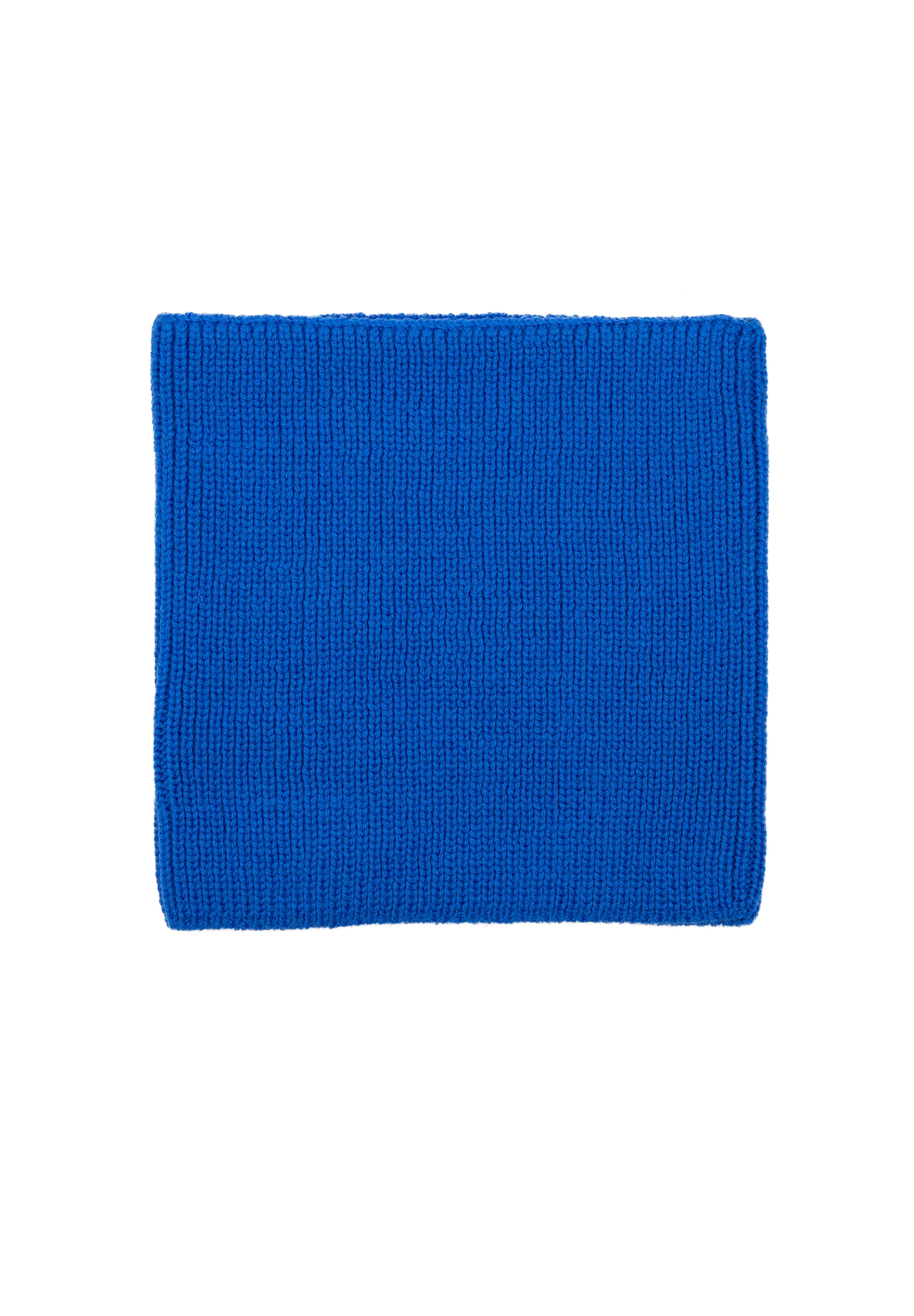 Kids merino wool snood in electric blue, back view showing ribbed knit texture