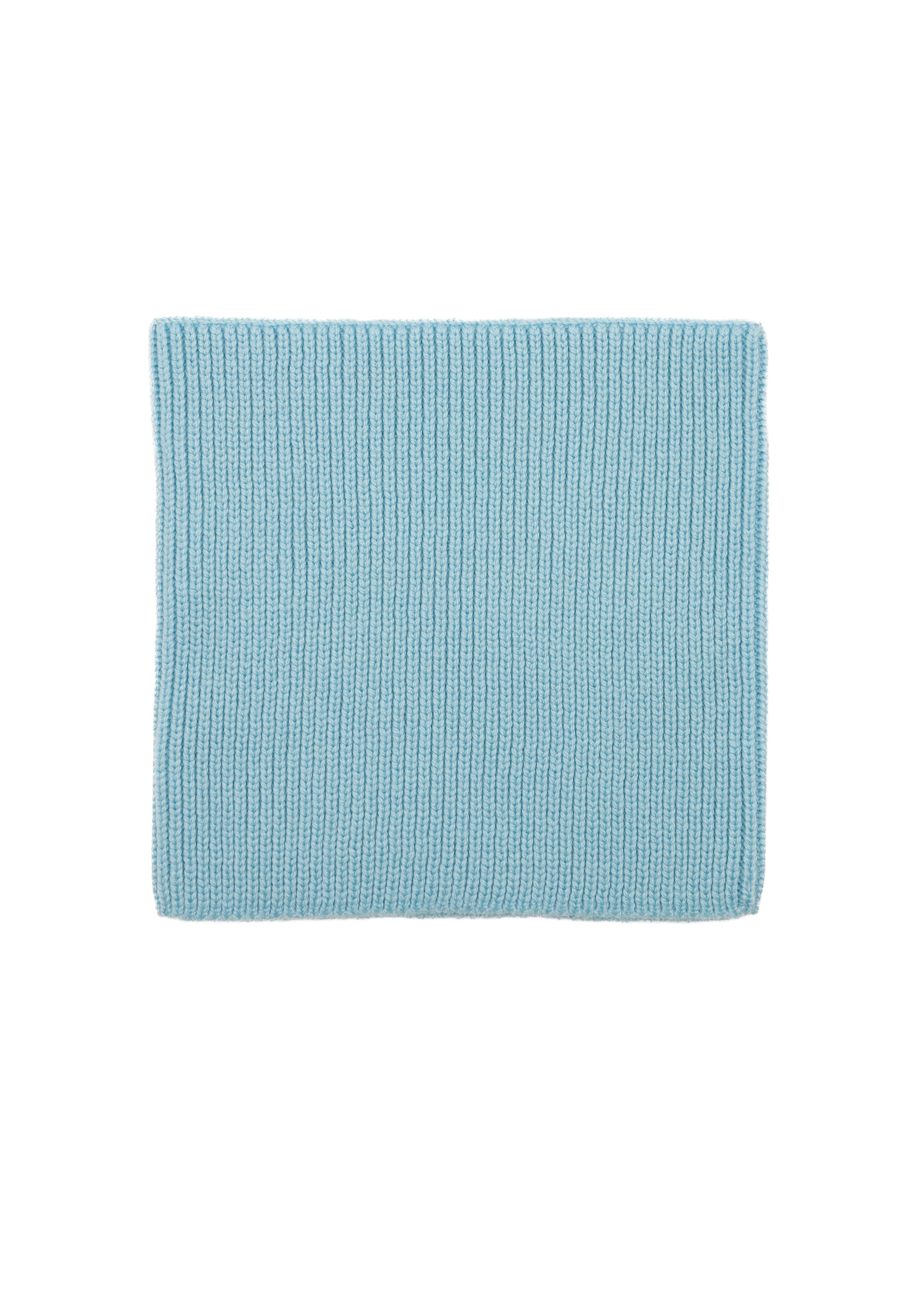 Kids merino wool snood in light blue, back view showing ribbed knit texture