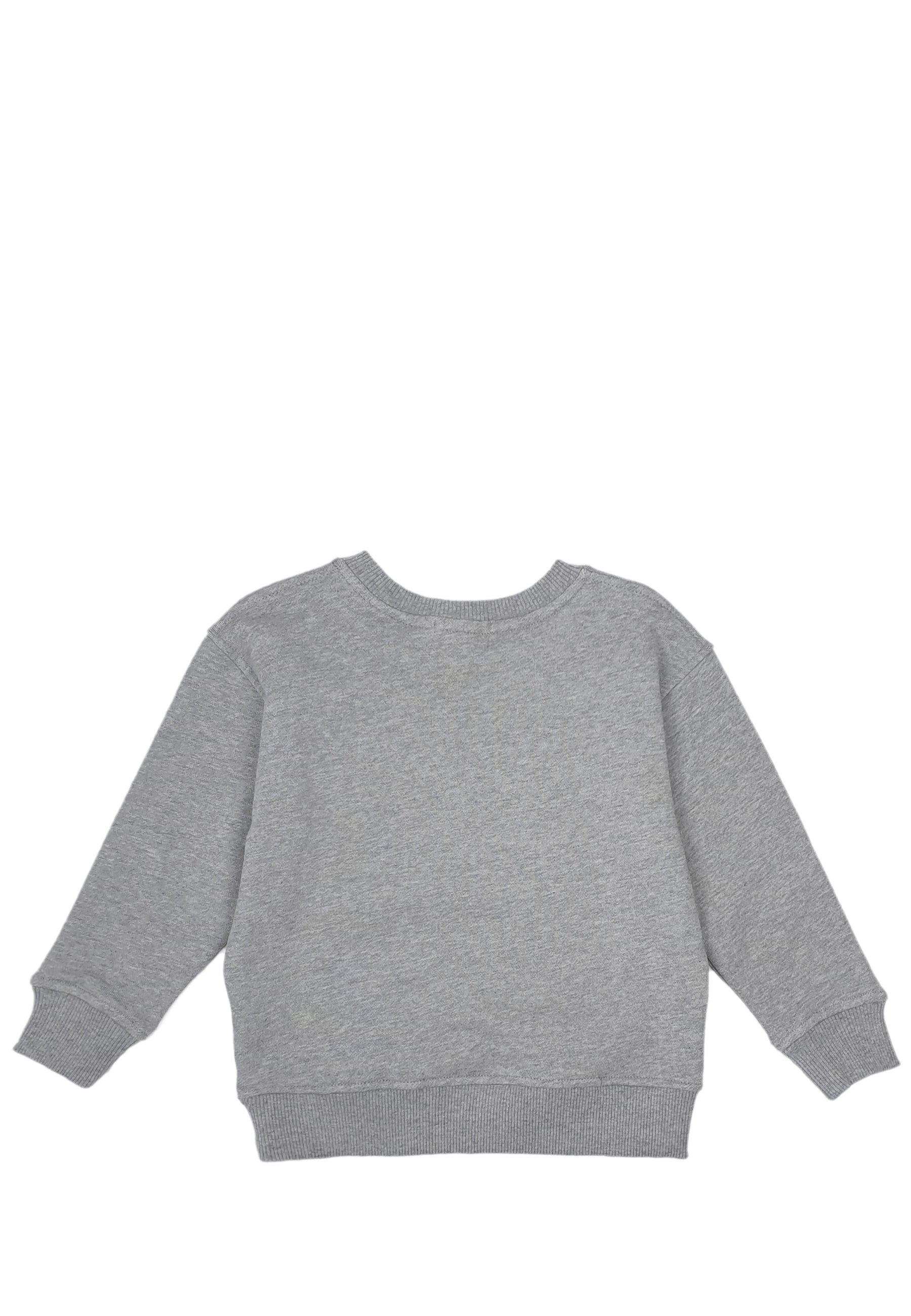 A light gray heather crewneck sweatshirt with long sleeves and ribbed cuffs and hem, shown flat against a white background.